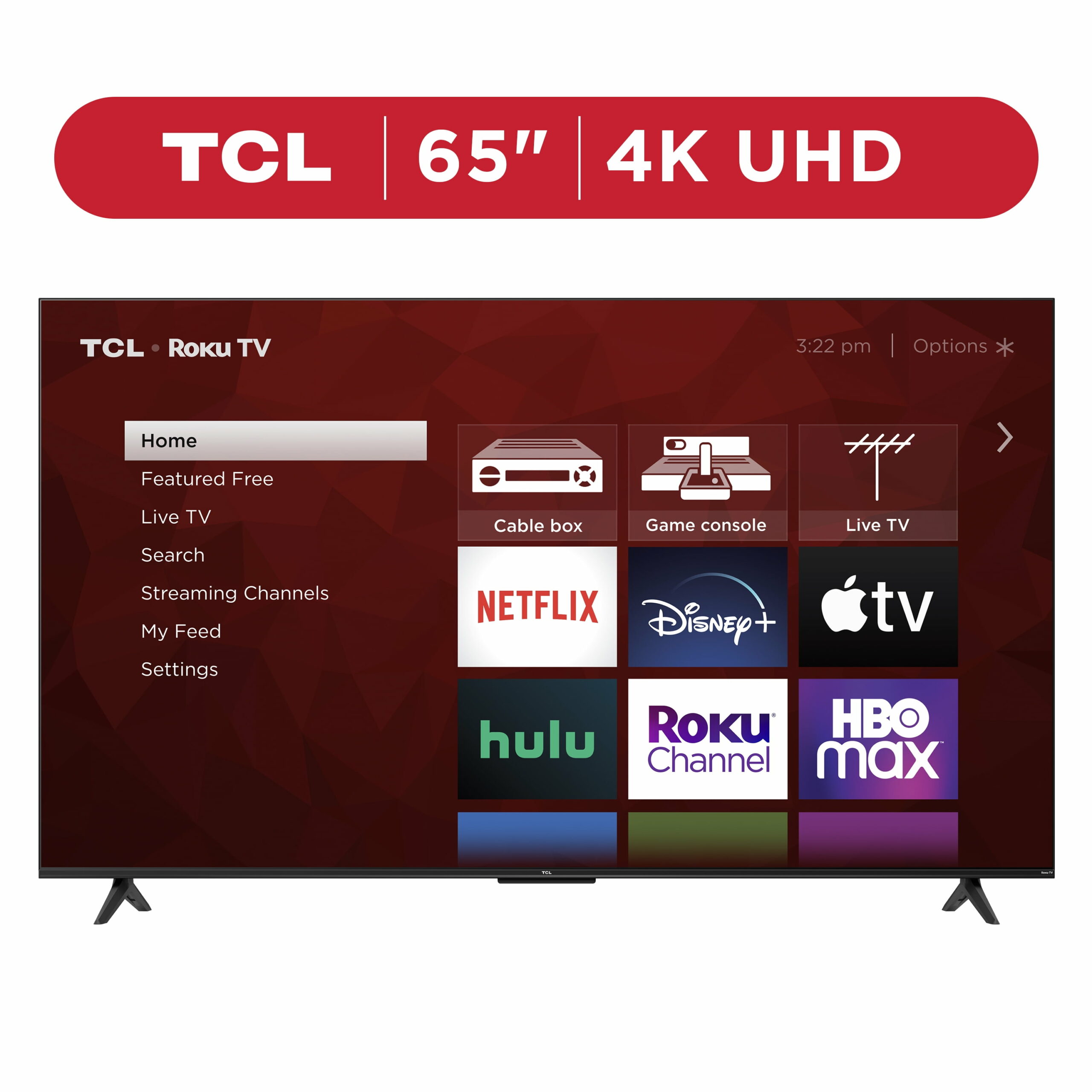TCL 65′′ 4K UHD HDR Smart TV with Roku, 4-Series, Voice Control, Dual-Band WiFi, 4 HDMI Inputs