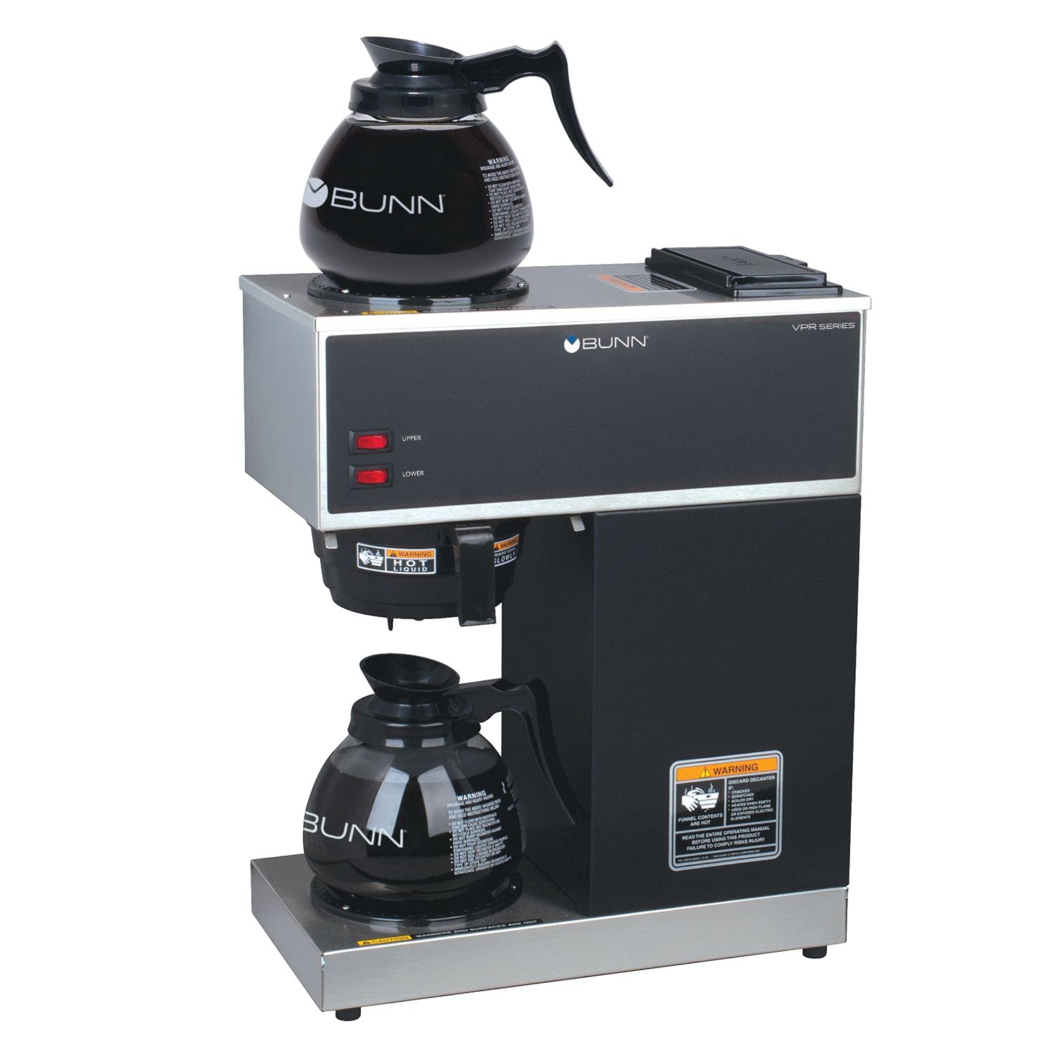 BUNN VPR-2GD 12-Cup Pourover Coffee Maker, Black, with Upper & Lower Warmers, 2 Glass Decanters, Commercial Use