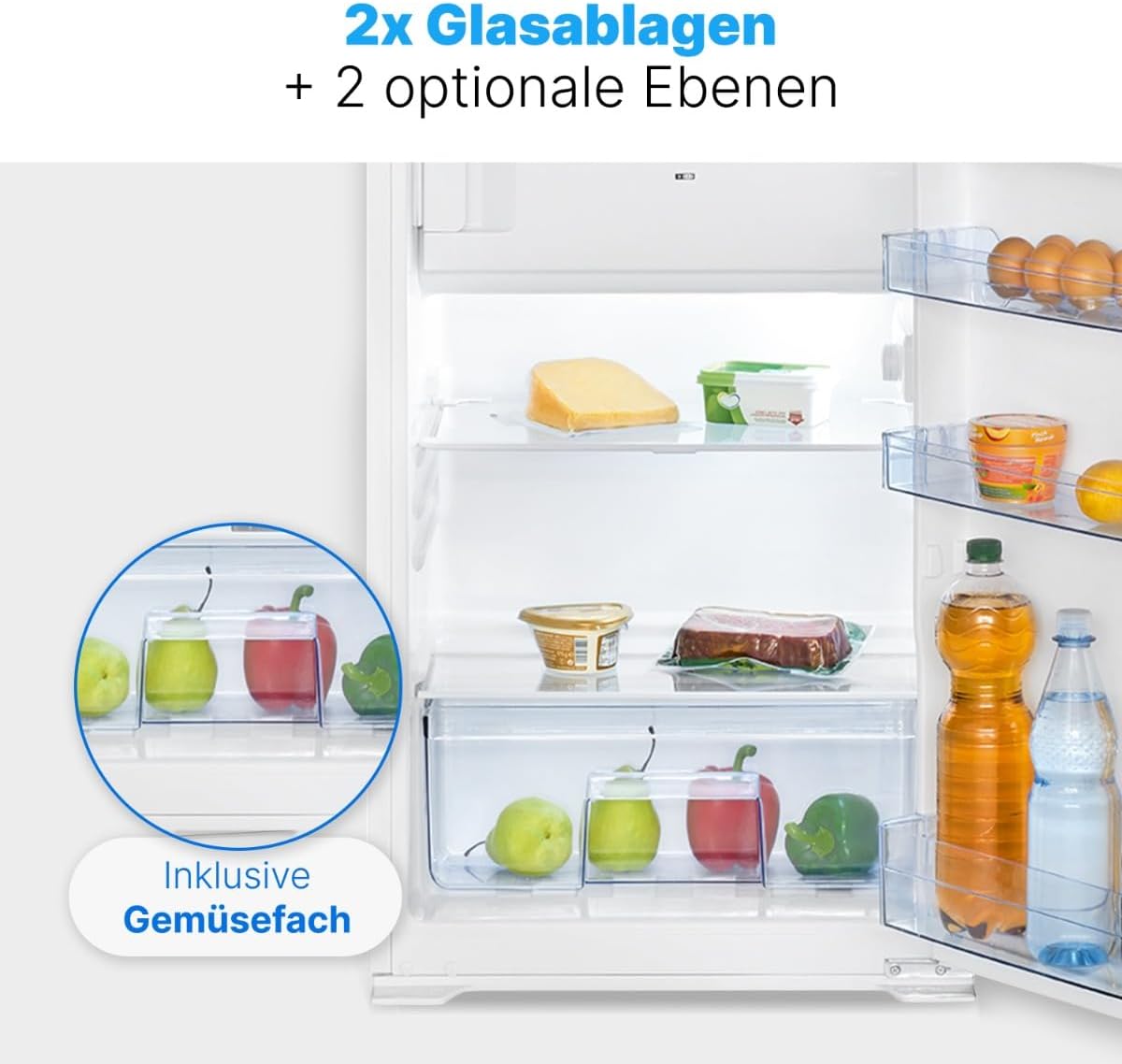 Bomann® Einbaukühlschrank mit Gefrierfach | Kühlschrank Einbau 118L mit 2 Ablagen | Einbaukühlschrank mit Abtauautomatik & Schlepptürausführung | wechselbarer Türanschlag | KSE 7810