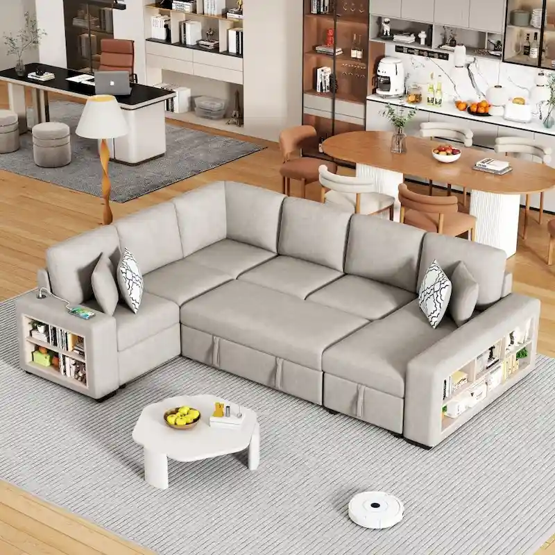 U-Shaped Sectional Sofa with Two USB Ports and Storage Chaise