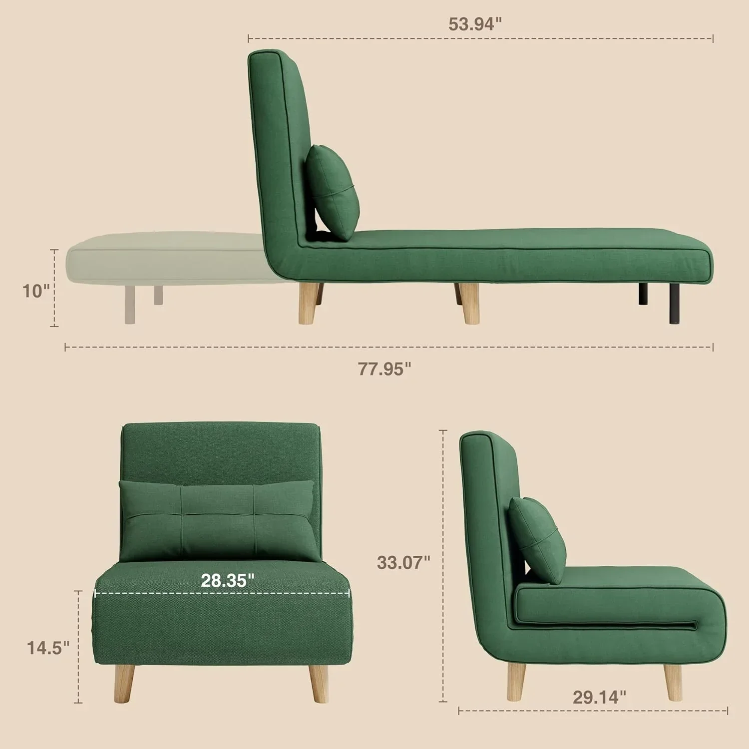 3-in-1 sleeper chair bed convertible chair bed futon sofa with adjustable backrest