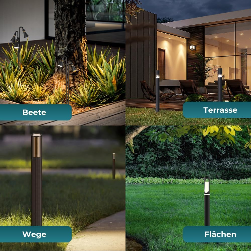 LUXULA 2er Set Wegeleuchte Außen mit Bodenplatte und Erdspieß, GU10 Fassung, Aluminium, 56cm Höhe - LED Außenleuchte IP44 Pollerleuchte Garten Terrasse