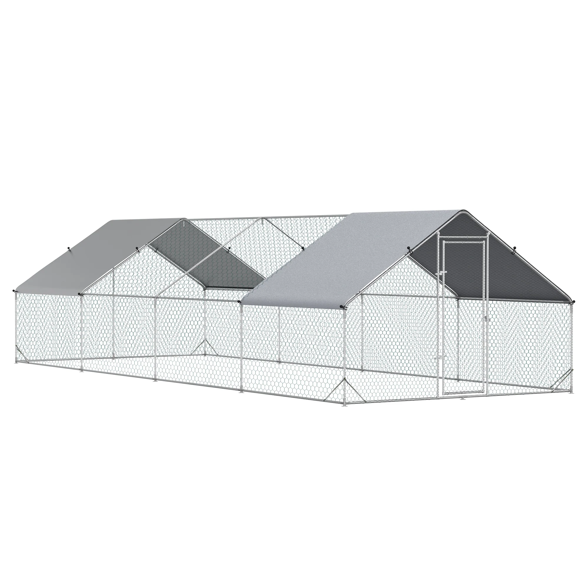 Easycomfort Pollaio da Giardino con Telaio Zincato, Copertura Impermeabile e Rete Esagonale, 3x8x2m, Argento