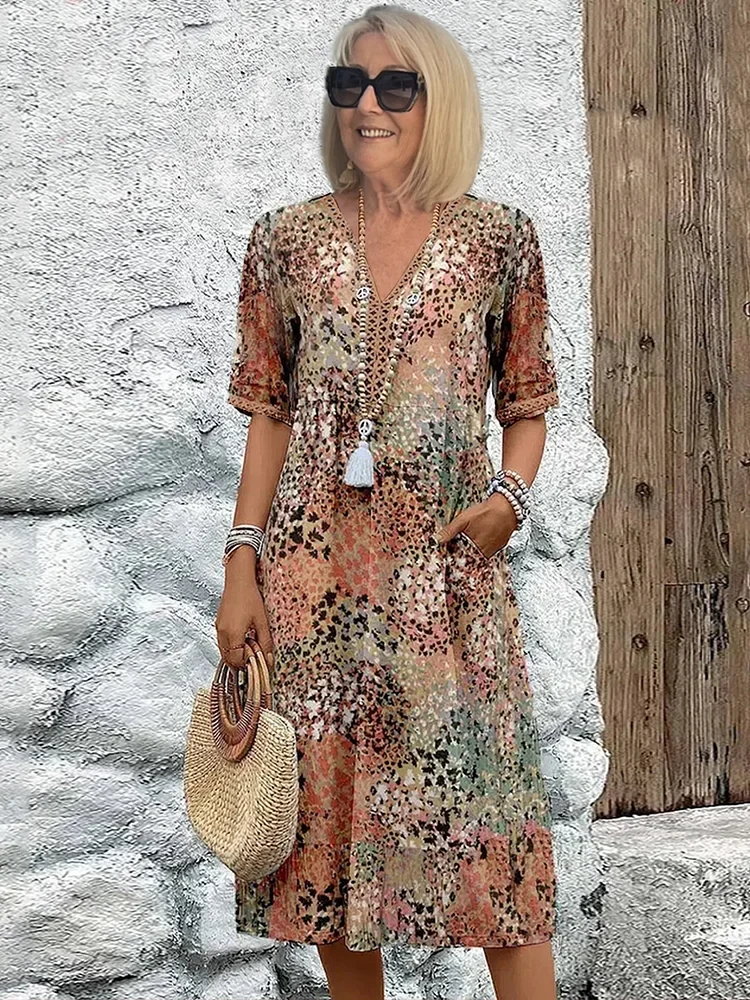 Women��s Vibrant Midi Dress Flowy Design with Pockets