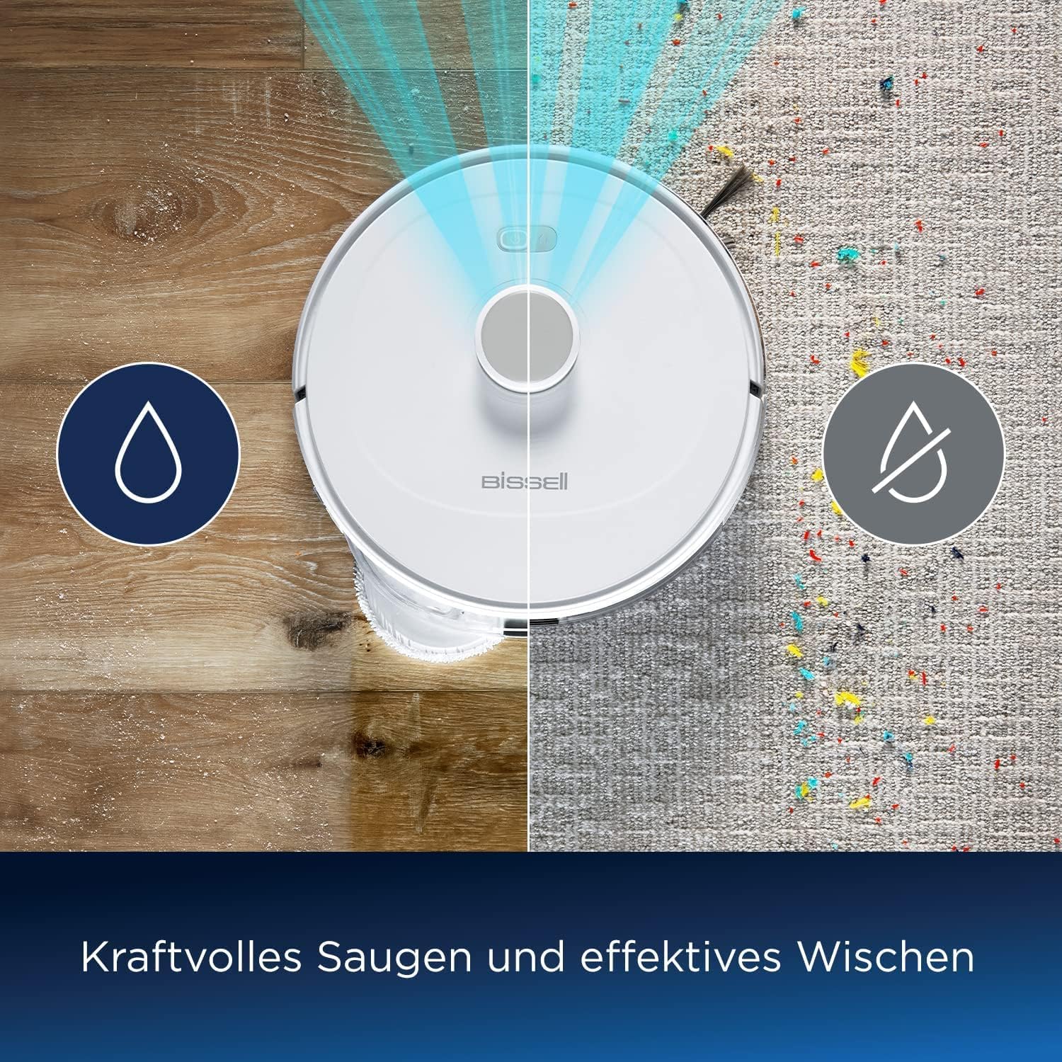 BISSELL SpinWave R5 | Saugroboter mit Wischmopp | LIDAR-Navigation | Teppichbden und Teppiche Erkennung | Leistungsstarkes Saugen bis 2000pa | Kabelloser Staubsauger | 61 dB | Wei | 3475N