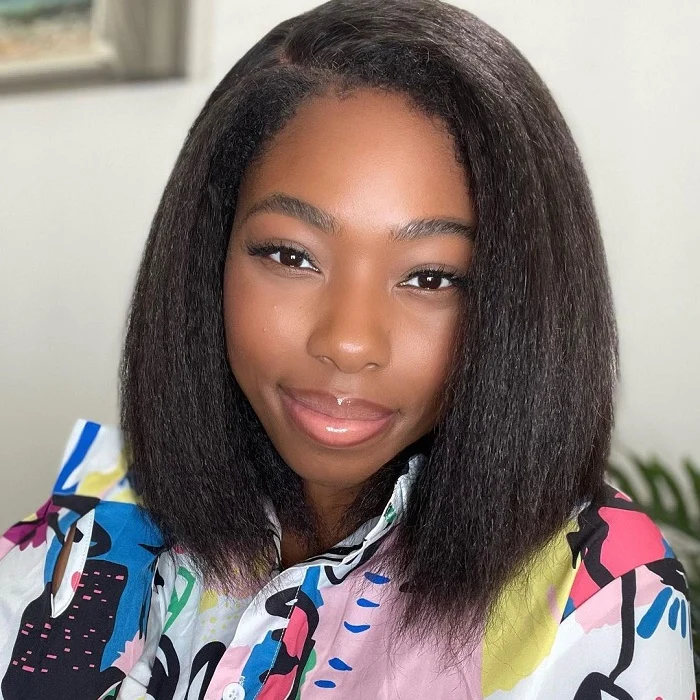 Kinky Edge Hairline Short Bob Kinky Straight 13x4 HD Lace Front Wig with Kinky Edges Baby Hair Wigs