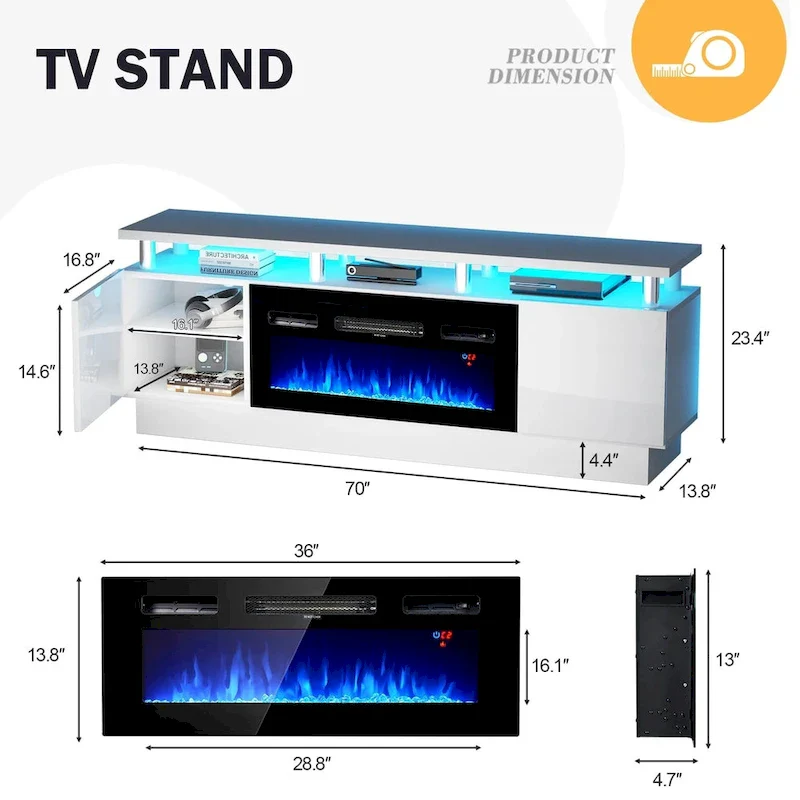 70 TV Stand with 36 Fireplace and Adjustable Shelves