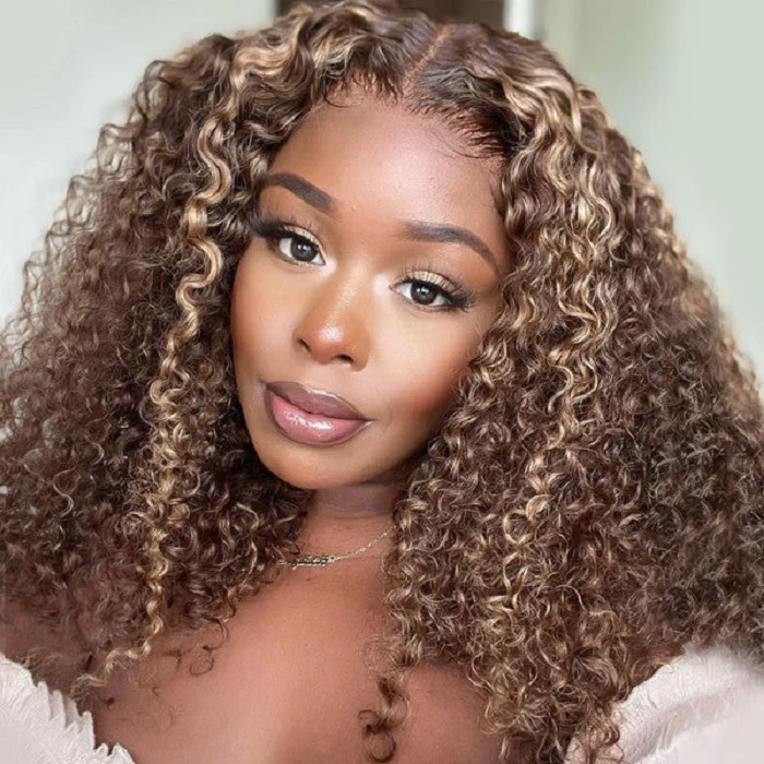 Curly Hair Wig 4/27 Highlight Colored Human Hair Wigs Pre Plucked 13x4 HD Transparent Lace Wigs
