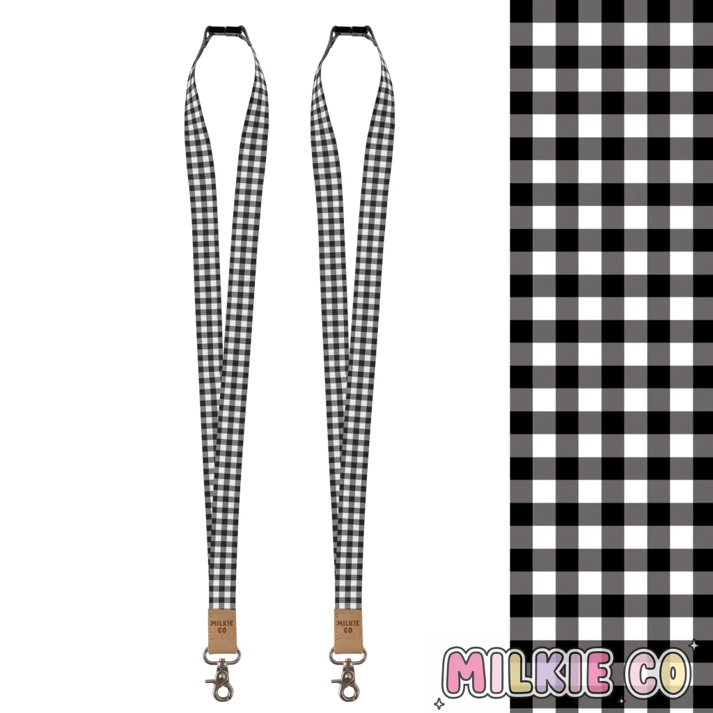 Black Gingham Fabric Lanyard