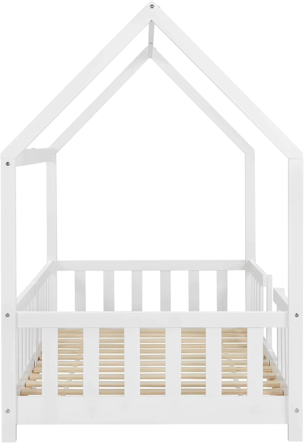 [en.casa] Letto per bambini Sisimiut a capanna 80 x 160 cm con protezione anticaduta letto in legno per bambini letto a terra rete a doghe in legno di pino Bianco opaco