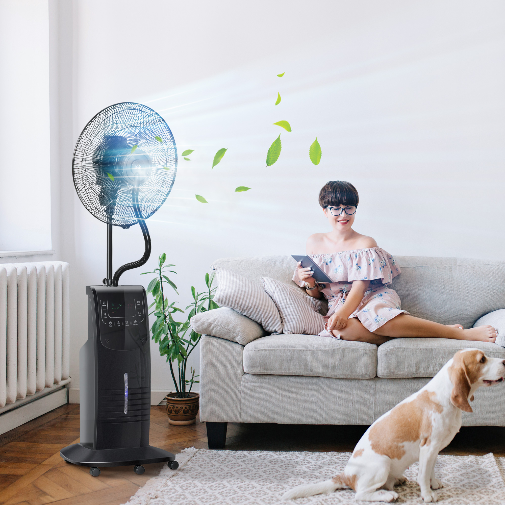 HOMCOM Statiefventilator met 3,1 liter waterverstuiver ventilator hoogte 135 cm 3 modi