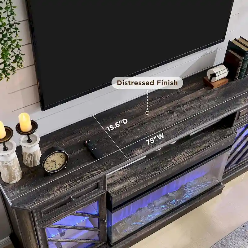 Farmhouse TV Stand with 3-Sided Fireplace, Entertainment Center