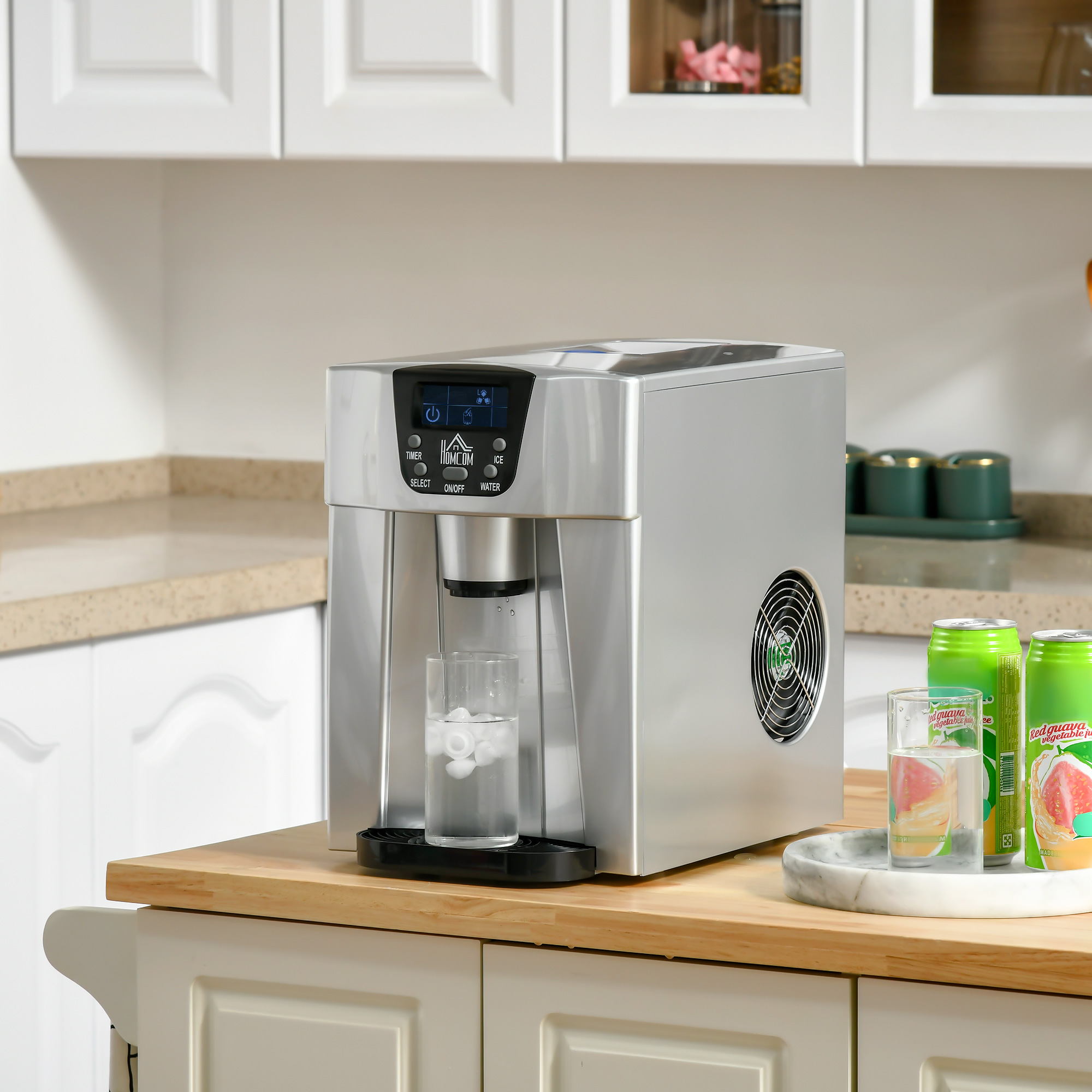 HOMCOM IJsblokjesmachine IJsblokjesmaker Ice-Maker, Timerfunctie, 25,2 cm x 38,9 cm x 36,3 cm, Zilver