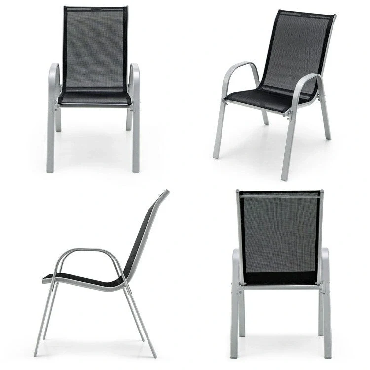 4 Pieces Stackable Patio Dining Chairs Set with Armrest - 29 x 21.5 x 35.5 (L x W x H)