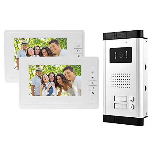 uoweky 7 '' Videocitofono a colori cablato sistema di porte IR telecamera di visione notturna   schermi di controllo interni per 2/3 appartamenti (2 monitor) : Fai da te