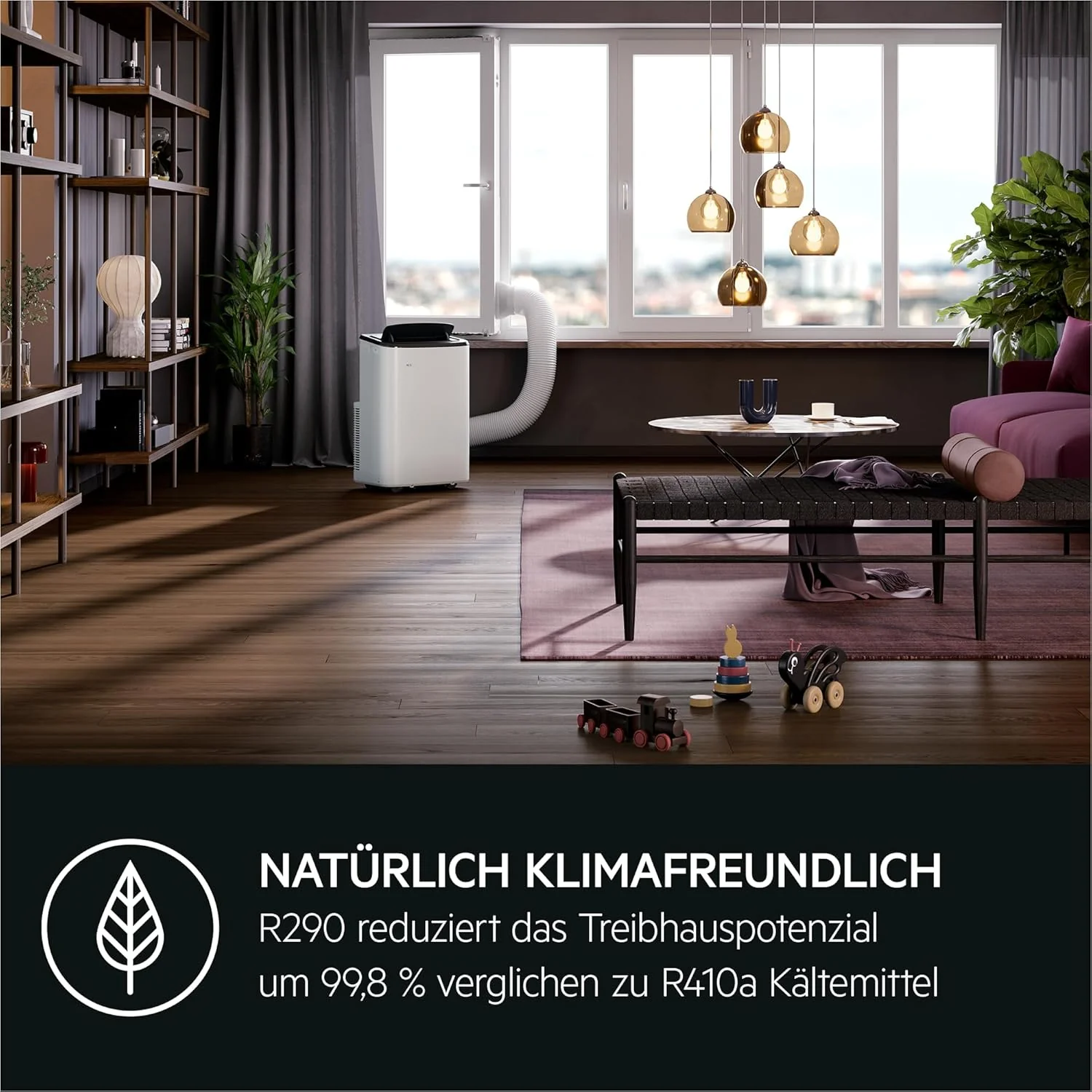 AEG Chillflex Pro AXP26U338CW mobile Klimaanlage / LED Display / Touch-Buttons / Fernbedienung / 30-40 m² / Kühlfunktion / Ventilator / Entfeuchtungsfunktion / Automatik / weiß/silber/schwarz
