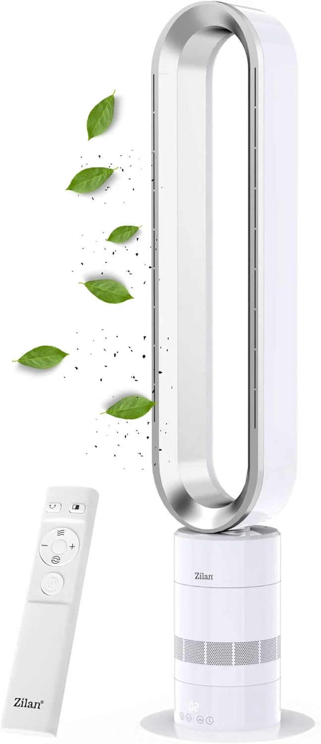 Zilan Turmventilator energiesparender BLDC Motor mit Fernbedienung Ventilator energiesparend oszillierend sehr leise Design Standventilator 10 Stufen Säulenventilator mit Kühlung Tower Fan