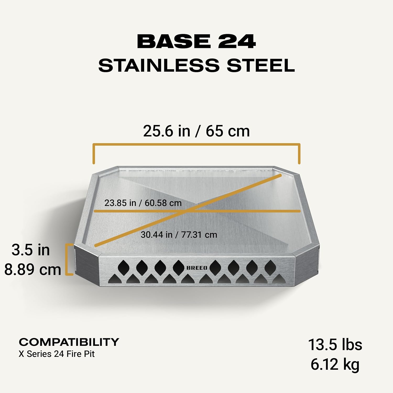 Breeo Base X24 (25.6 Inch) - Fire Pit Mat for Deck Protection - Multi Surface Safe - Superior Heat Protection and Airflow - Stainless Steel Fire Pit Accessory for Outside & Outdoor Surfaces - USA Made