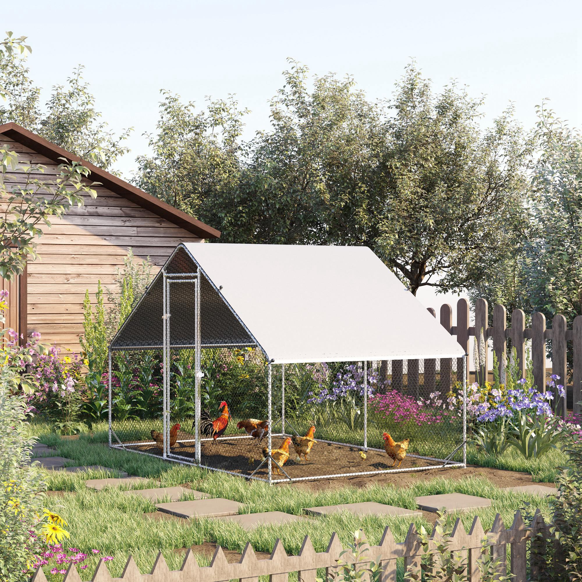 Easycomfort Pollaio da Giardino con Telaio Zincato, Copertura Impermeabile e Rete Esagonale, 3x2x2m, Argento