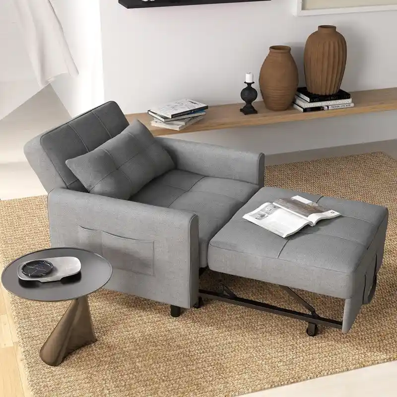 3-in-1 Pull-Out Sofa Bed Sleeper Chair , Convertible Adjustable Foldable Upholstered Lounge Couch