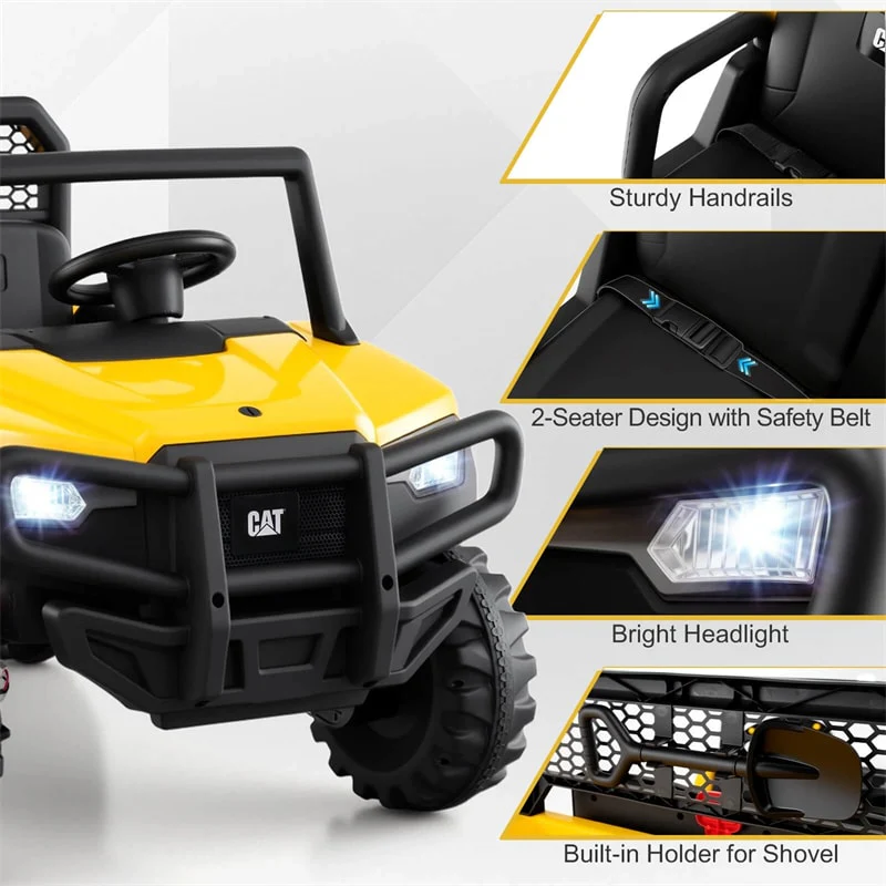 24V 4WD 2-Seater Ride on Dump Truck Licensed Caterpillar Electric Vehicle with Remote Control & Soft Start, Kids Ride On UTV Car with Dump Bed