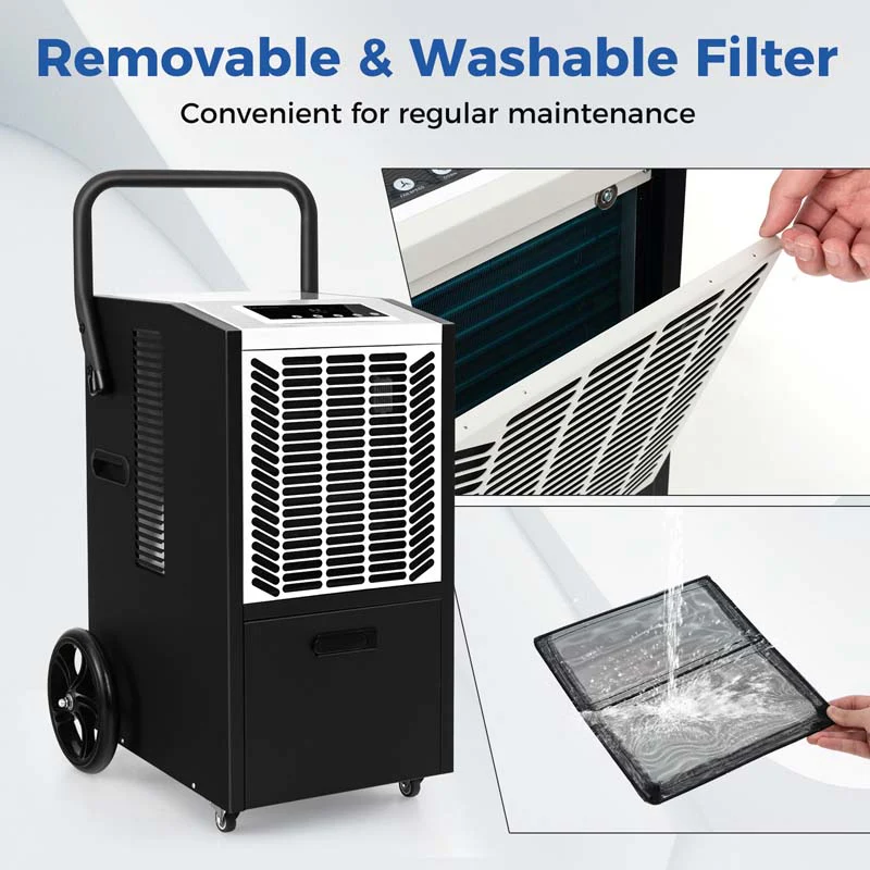 140 Pints Portable Crawl Space Dehumidifier w/Pump & Drain Hose, Industrial Commercial Dehumidifier for Basement Warehouse