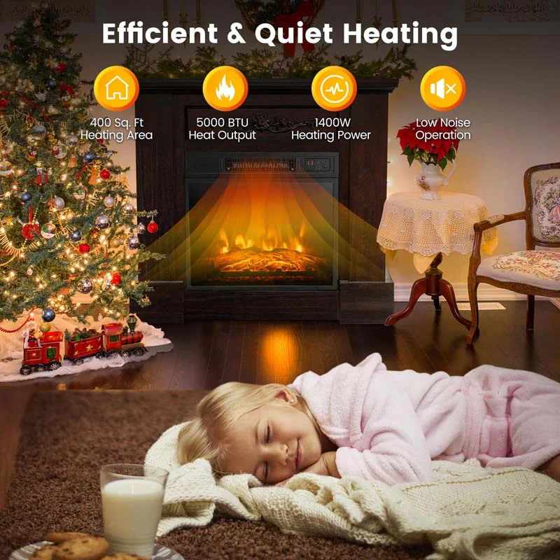 32Quot Solid Electric Fireplace With Mantel 1400W Freestanding Mantel Fireplace Heater With Remote Control Thermostat 6H Timer