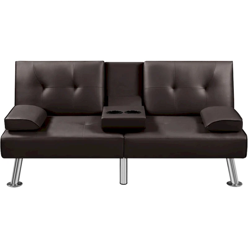 Yaheetech Faux Leather Convertible Futon Sofa Bed 3-In-1 Adjustable Futon Couch