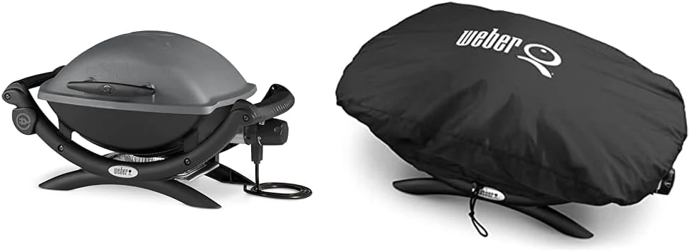 Weber Q1400 elektromos grill, 43 x 32 cm grillezési felület, hordozható BBQ grill, 2 részes porcelán zománcozott öntöttvas grillrács, öntött alumínium fedél és ház - sötétszürke (52020079)