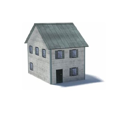 House (2 level 4 side windows green roof)