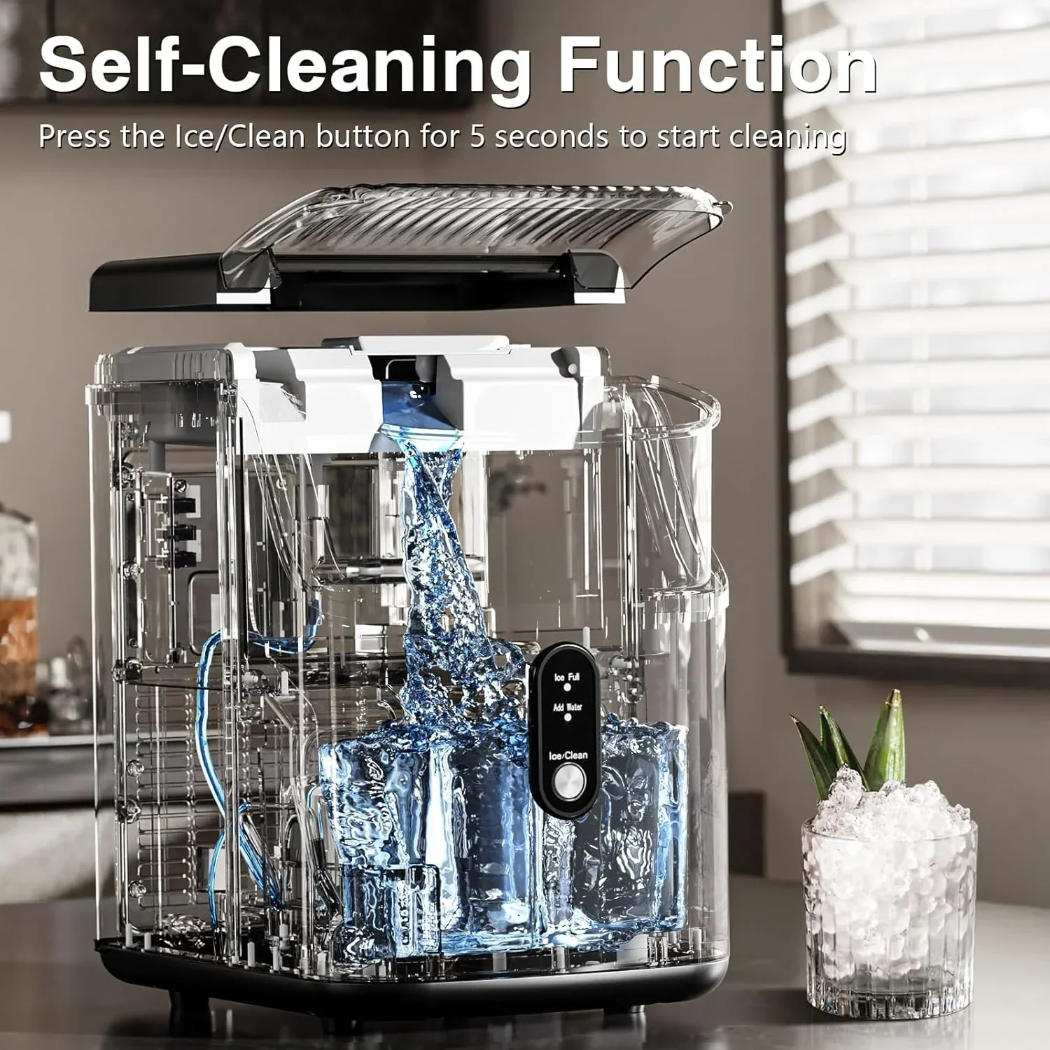 Nugget Ice Makers Countertop Pebble Ice Machine with Chewable Pellet Ice Self-Cleaning
