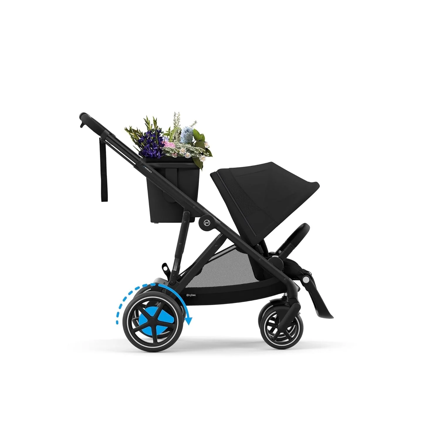 CYBEX Gold Kinderwagen e-GAZELLE S, Ab Geburt bis ca. 4 Jahre, Max. 22 kg (Single-Modus) / 2x 22 kg (Duo-Modus), All-in-1-System mit E-Antrieb und 20+ Konfigurationen, Moon Black