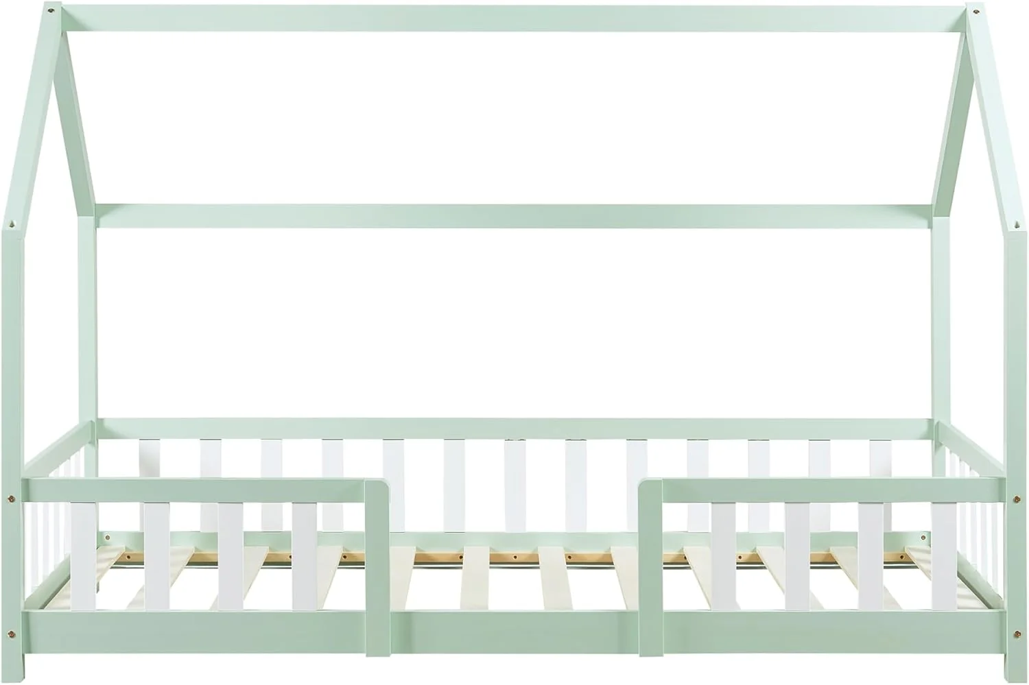 [en.casa] Letto per bambini Sisimiut a capanna 80 x 160 cm con protezione anticaduta letto in legno per bambini letto a terra rete a doghe in legno di pino Bianco opaco