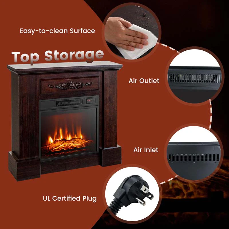 32Quot Solid Electric Fireplace With Mantel 1400W Freestanding Mantel Fireplace Heater With Remote Control Thermostat 6H Timer