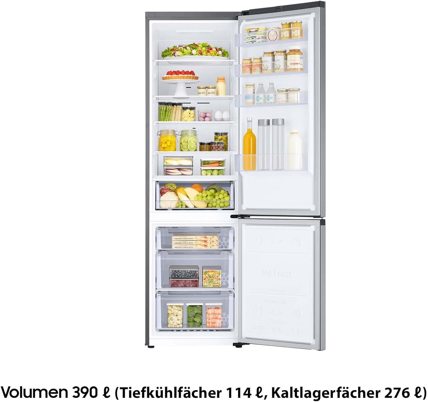 Samsung Kühl-Gefrier-Kombination, Kühlschrank mit Gefrierfach, 203 cm, 390 l Gesamtvolumen, 114 l Gefrierteil, AI Energy Mode, Edelstahl-Look, RL38C600CSA/EG