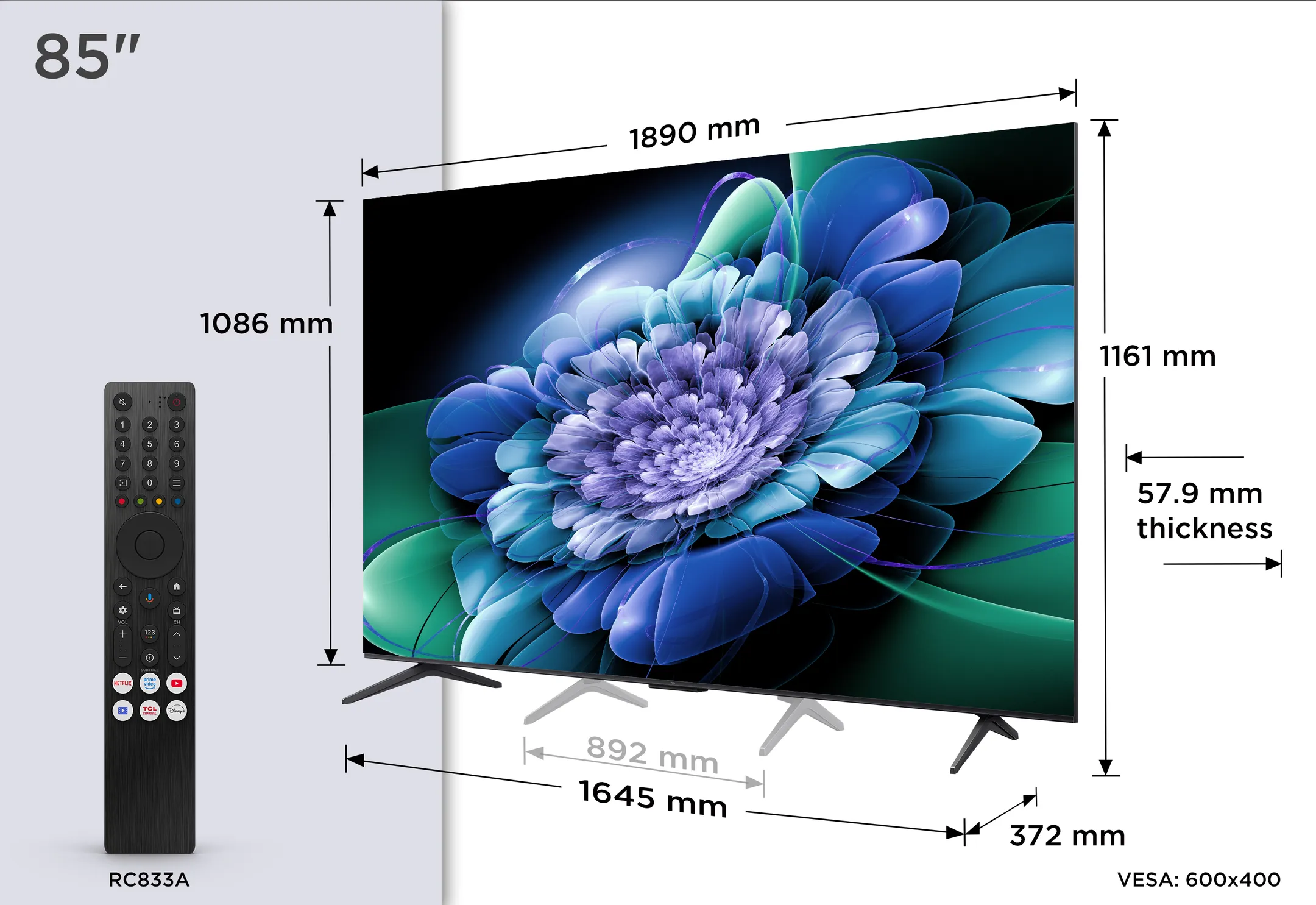 TCL QD-Mini LED 4K TV 85C69K (2025) - 85 inch