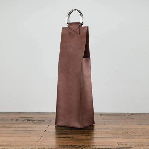 Brown Single-Bottle Wine Tote
