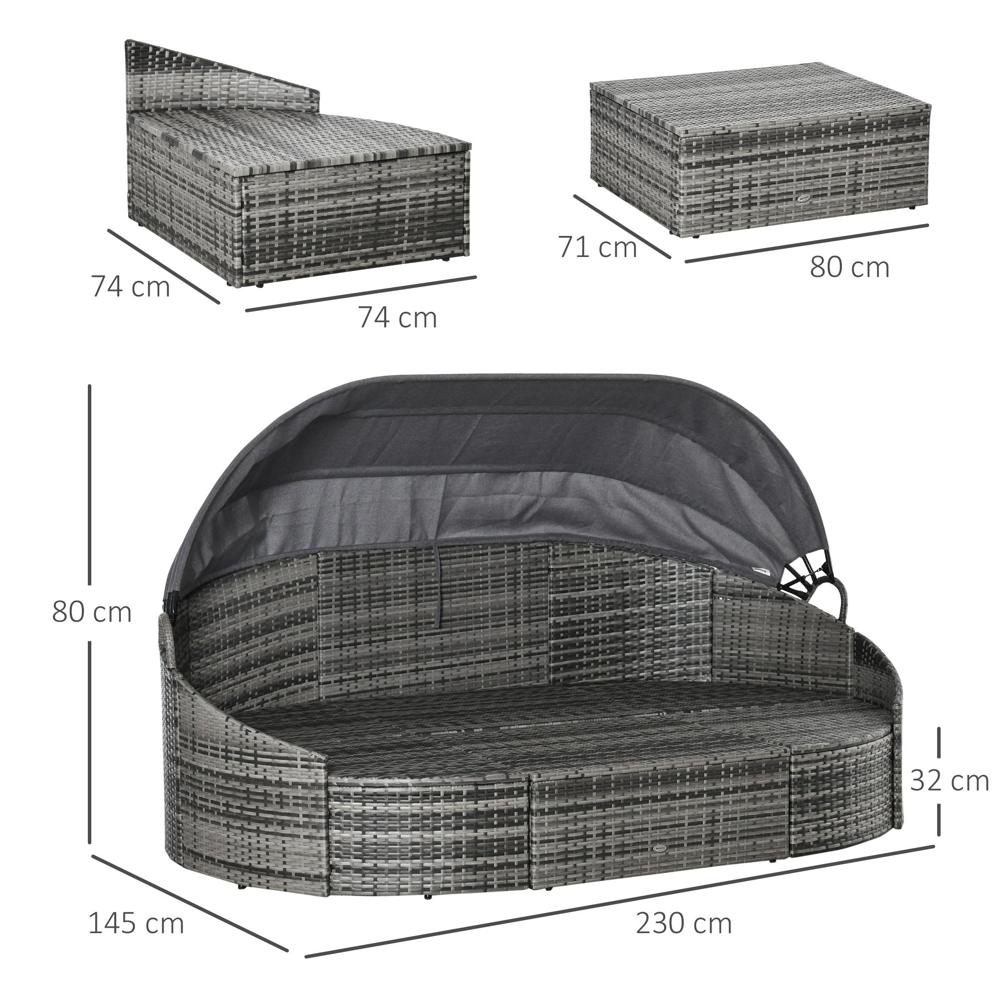 Outsunny rotan zonne-eiland 4-delig 230 cm x 145 cm x 80 cm