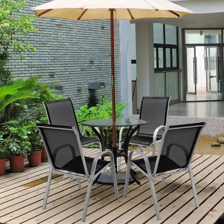 4 Pieces Stackable Patio Dining Chairs Set with Armrest - 29 x 21.5 x 35.5 (L x W x H)