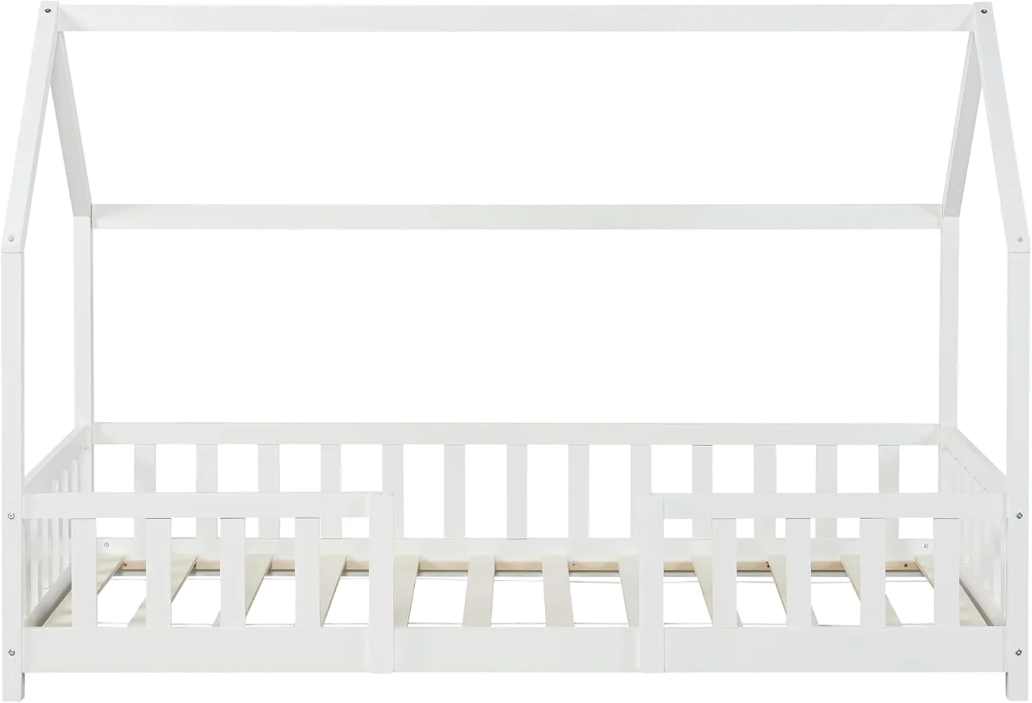 [en.casa] Letto per bambini Sisimiut a capanna 80 x 160 cm con protezione anticaduta letto in legno per bambini letto a terra rete a doghe in legno di pino Bianco opaco