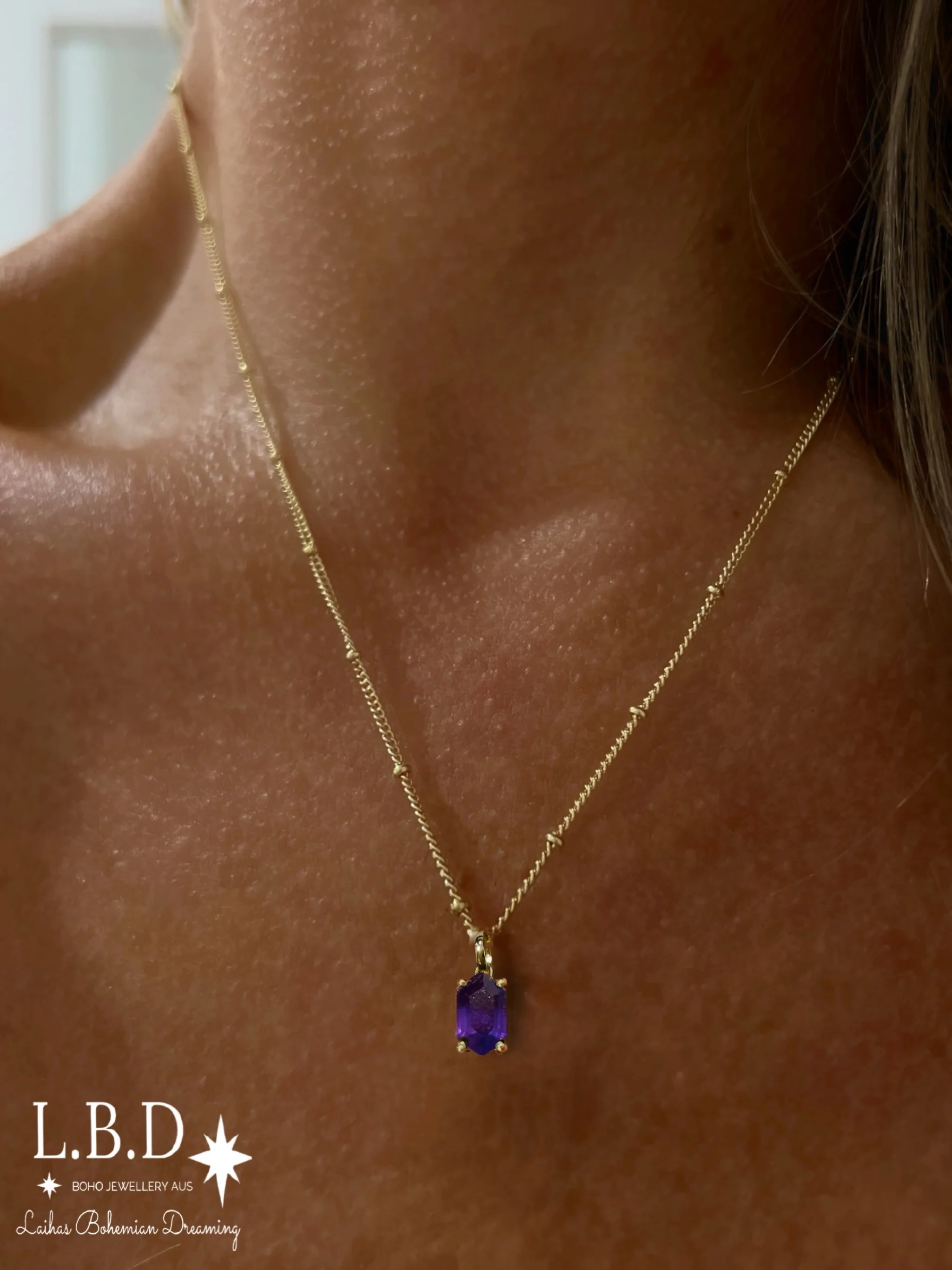 Laihas Mini Hex Crystal Gold Amethyst Necklace