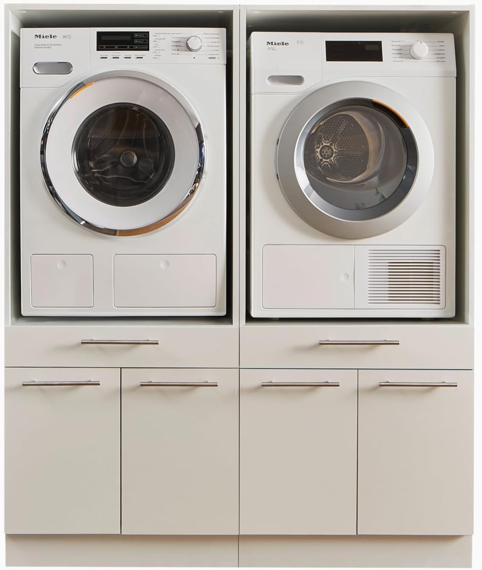 Laundreezy 2X - Armario para Lavadora, Color Blanco, Armario Sobrepuesto para Lavadora con certificación TÜV y Mucho Espacio de Almacenamiento, 135 x 162 x 67,5 cm (Ancho x Alto x Profundo)