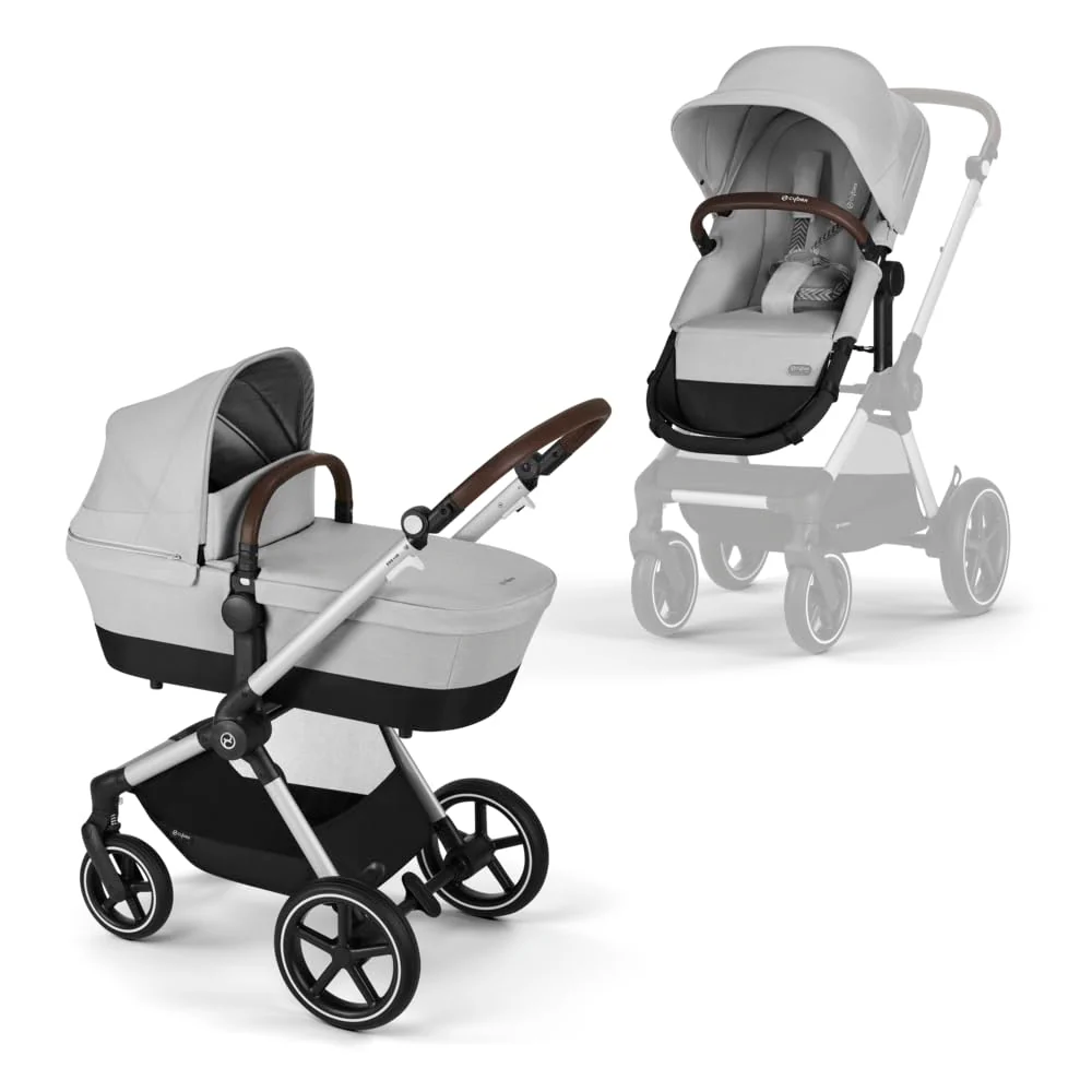 CYBEX Gold Kinderwagen EOS Lux 2-in-1 mit Babyschale Aton B2 i-Size und Babyschalen-Adapter, Reisesystem, Ab Geburt bis 22 kg (ca. 4 Jahre), Moon Black (Schwarz)