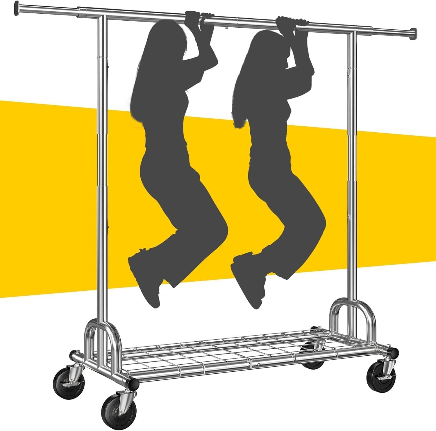Yunking 485LBS Capacity Rolling Garment Rack with Wheels - Silver