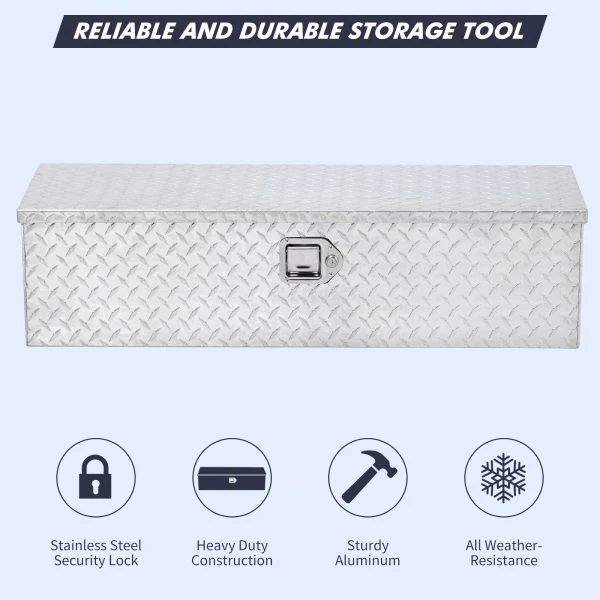48 Inch Diamond Plate Truck Bed Tool Box with Shelf Silver