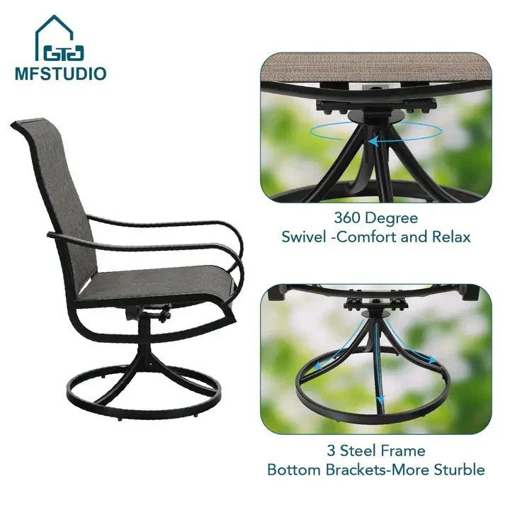 8-piece patio dining set with parasol, garden furniture set with 6 swivel dining chairs with mesh covers