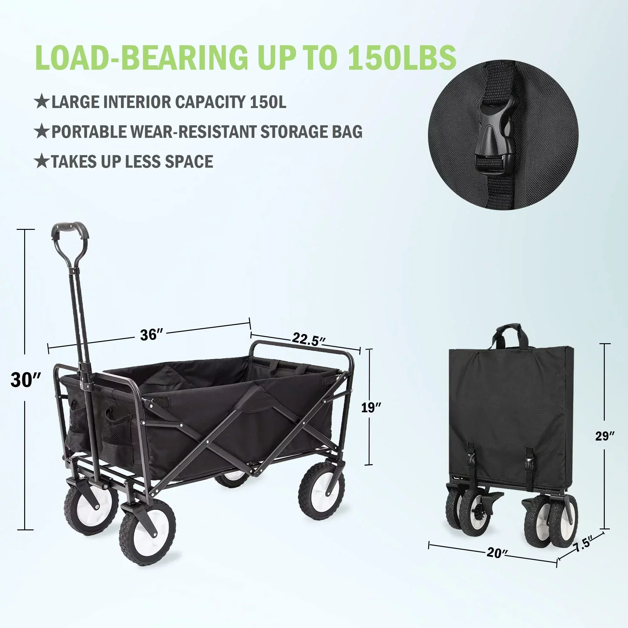 220lb Folding Wagon Utility Garden Cart for Outdoor Camping Black