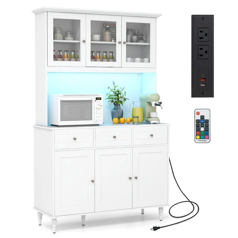 Gymax 77  Tall Kitchen Pantry Storage Cabinet with LED Lights and