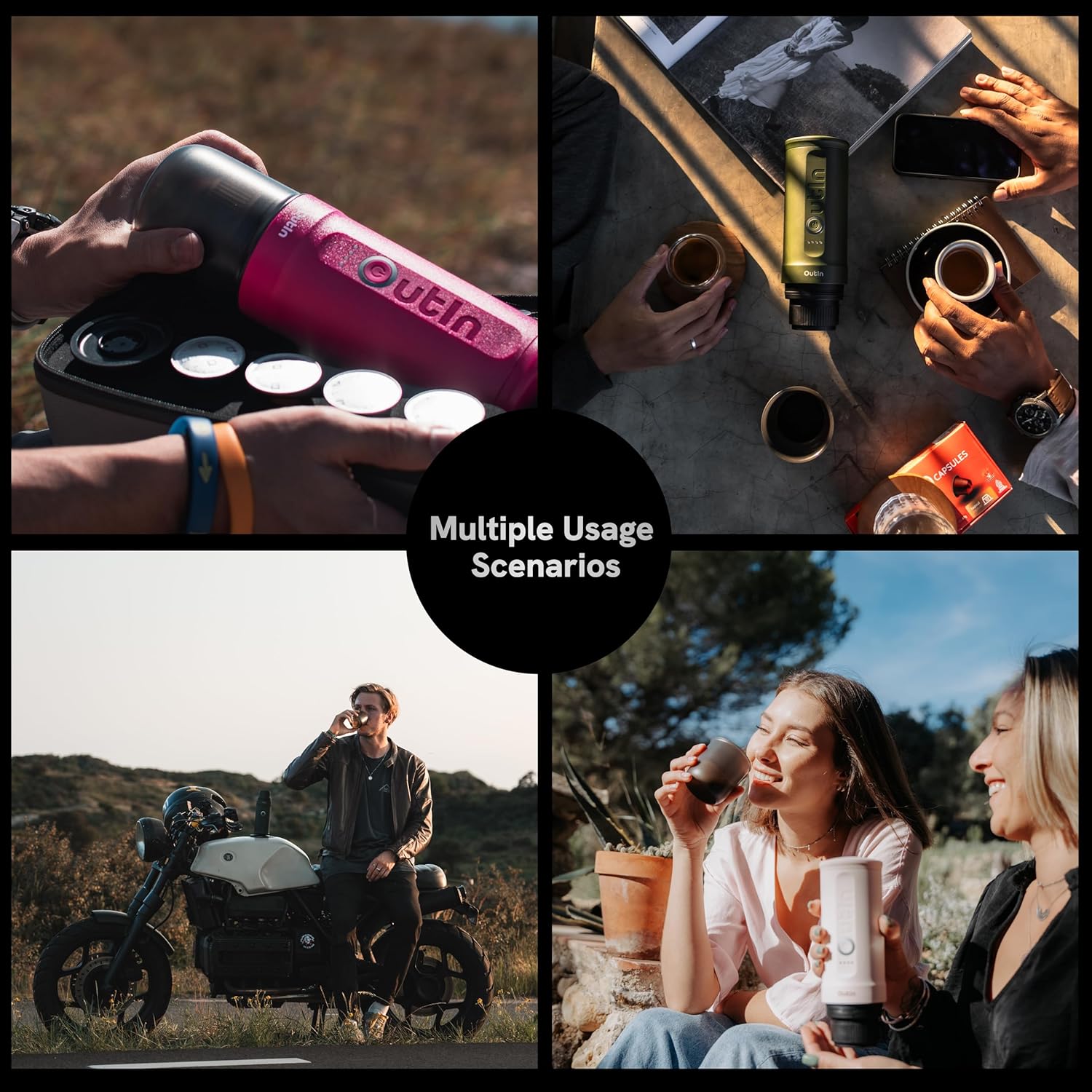 OutIn Nano Tragbare Espressomaschine mit Akku, für unterwegs oder Camping, Kaffeemaschine to go, mit elektrischer Selbsterhitzung über USB - C, 2 in 1 für gemahlenen kaffee und NS - kapseln