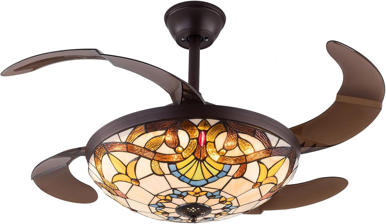 42-Zoll Ventilator Deckenleuchte LED Deckenventilator mit Licht und Fernbedienung 3 Farbtemperatur und 6 Geschwindigkeiten mit 4 Klingen offen-schließen Gestaltung Sommer- Winterbetrieb
